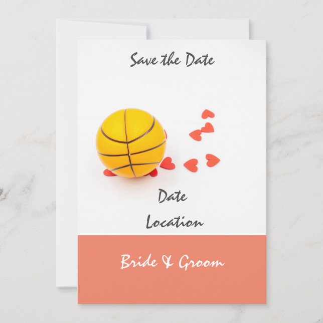 Invitation Mariage basket-ball avec des cœurs rouges d'amour (Devant)