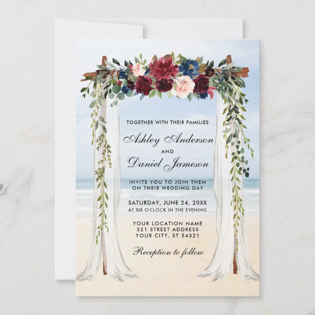 Invitation Mariage Beach Canopy Aquarelle Floral (Devant)