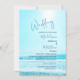Invitation Mariage Beach Océan Scène Bleu Moderne Design