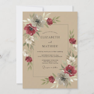 Invitation Mariage beige et anémone cramoisie