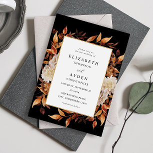Invitation Mariage Beige Floral Automne 2 - Noir