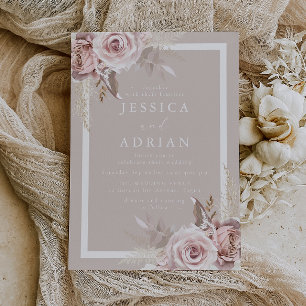 Invitation Mariage beige floral rose et blush exquis