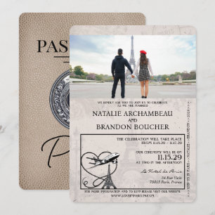 Invitation Mariage Beige Paris Passport