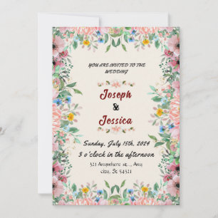 Invitation Mariage beige, Romantique florale Elégance