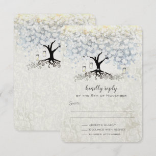 Invitation Mariage Bell Blue Heart Leaf Tree Wedding RSVP