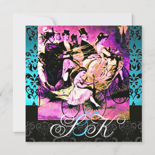 INVITATION MARIAGE BICYCLETTE VIOLETTE POURPRE À L'ESTAMPILLE (Devant)