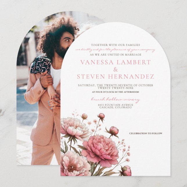 Invitation Mariage Big Pink Blooms (Devant / Derrière)