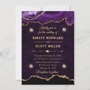 Invitation Mariage Bille d'agate à paillettes violettes et do