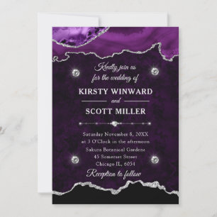 Invitation Mariage Bille d'Agate Violet Argent Pailleté