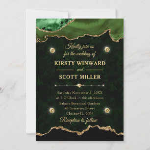 Invitation Mariage Bille de Marbre Agate Pailletée Verte et O