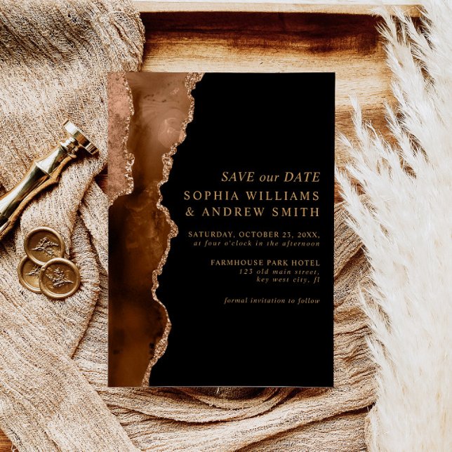 Invitation Mariage Black & Desert Gold Enregistrer la date (Créateur téléchargé)
