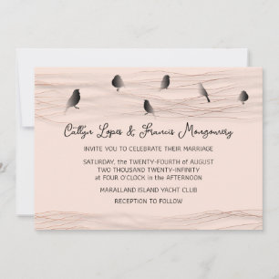 Invitation Mariage Black Rose Poudre Lignes délicates Oiseaux