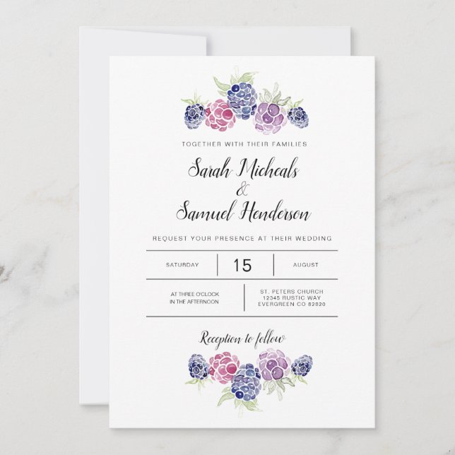 Invitation Mariage Blackberry | Baies d'aquarelle (Devant)
