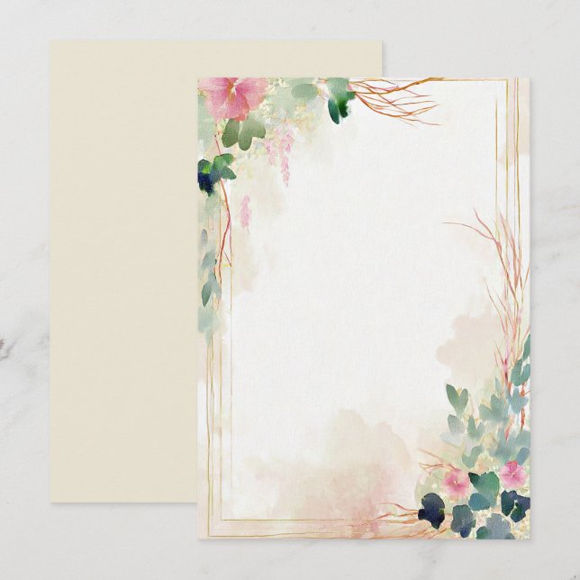 Invitation Mariage blanc à cadre floral rose (Devant / Derrière)