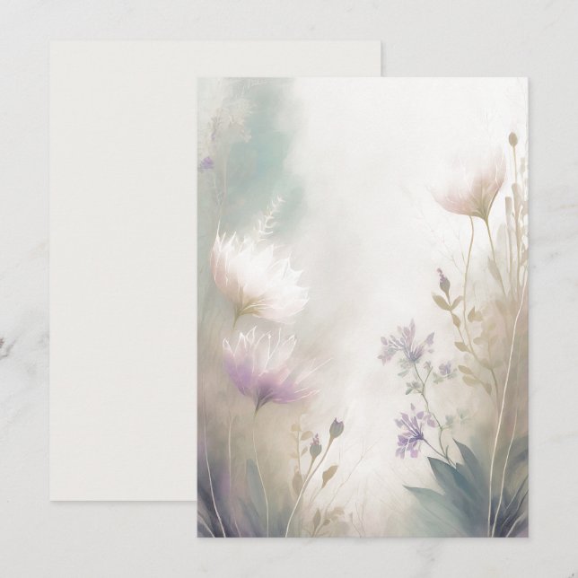 Invitation Mariage blanc à fleurs rose clair et violet (Devant / Derrière)