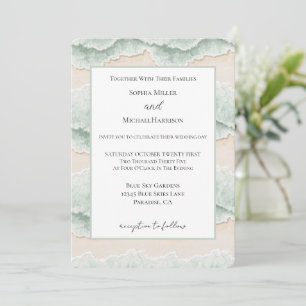 Invitation Mariage Blanc Aqua Menthe Sable Océan Plage Rayure