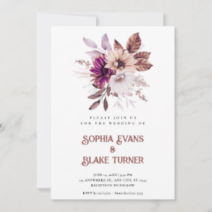 Invitation Mariage Blanc Automnal Rustique Floral Botanique