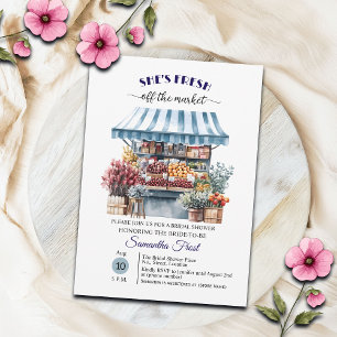Invitation Mariage Blanc Bleu Floral 'En dehors du Marché'