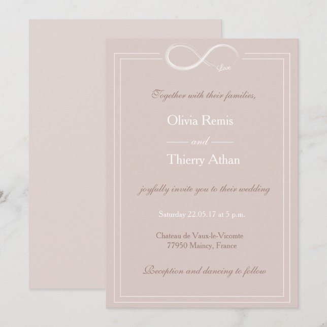 Invitation Mariage blanc brillant unique signe d'infini (Devant / Derrière)