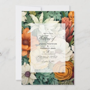 Invitation Mariage blanc cassé, vert chasseur, marron et oran