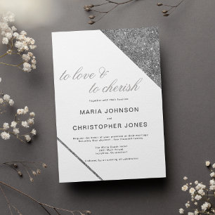 Invitation Mariage blanc classique de luxe avec paillettes ar
