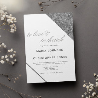 Invitation Mariage blanc classique de luxe avec paillettes ar