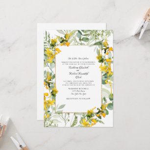 Invitation Mariage blanc de feuillage Fleur sauvage jaune