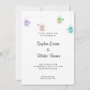 Invitation Mariage blanc de jarres de Mason coloré pays