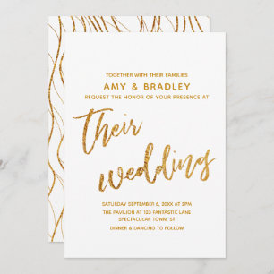 Invitation Mariage blanc de l'écriture moderne Gold Waves
