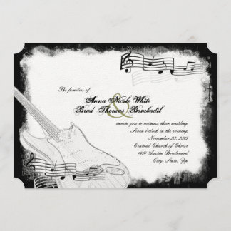 Invitation Mariage blanc de musique de noir génial de guitare