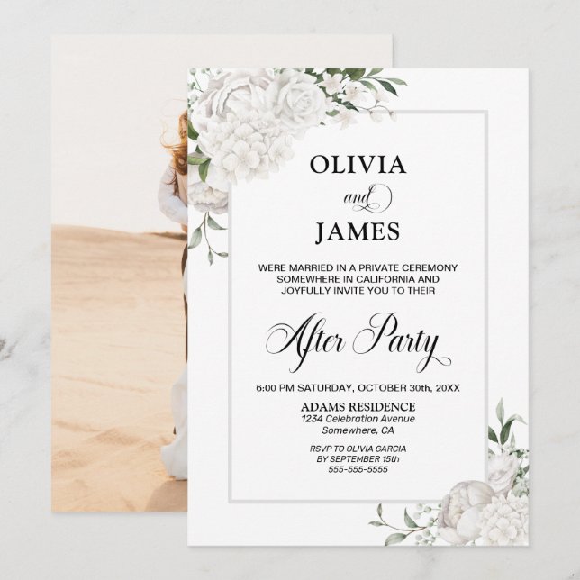 Invitation Mariage blanc élégant après la fête (Devant / Derrière)