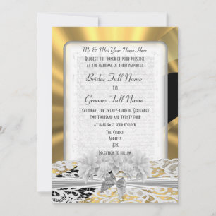 Invitation Mariage blanc élégant de dentelle d'or chic