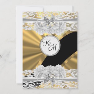 Invitation Mariage blanc élégant de monogramme de dentelle