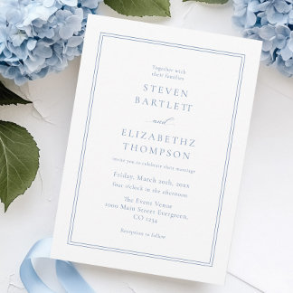 Invitation Mariage blanc et bleu foncé