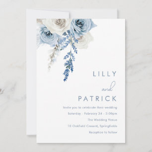 Invitation Mariage blanc et bleu foncé moderne