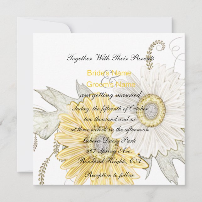 Invitation Mariage blanc et jaune de la marguerite de l'autru (Devant)