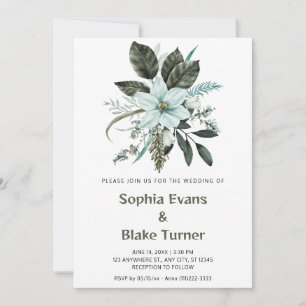 Invitation Mariage blanc floral botanique bleu et vert