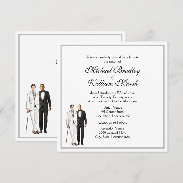 Invitation Mariage blanc Gay Groom et Groom simple et élégant (Devant / Derrière)