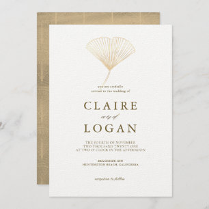 Invitation Mariage blanc Gold Ginkgo Leaf