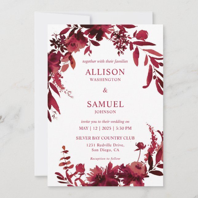 Invitation Mariage blanc marron rouge (Devant)