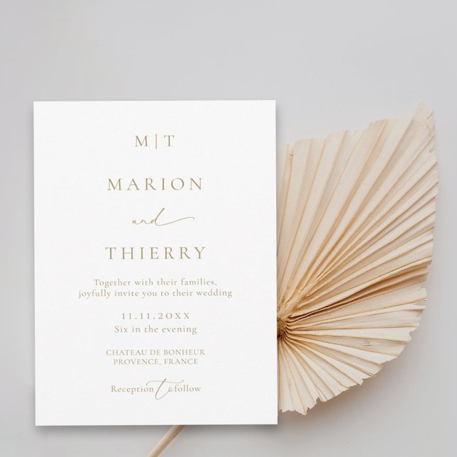 Invitation Mariage blanc monogramme minimaliste moderne (Créateur téléchargé)