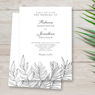 Invitation Mariage blanc noir feuille tropicale