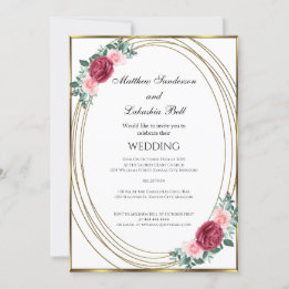 Invitation Mariage Blanc Or Rose Rouge Fleurs Classique