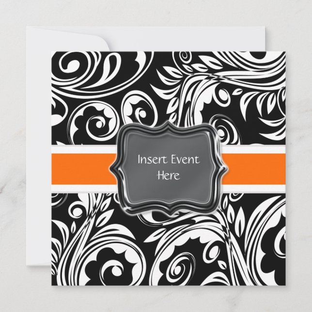 Invitation Mariage blanc orange noir de fiançailles (Devant)