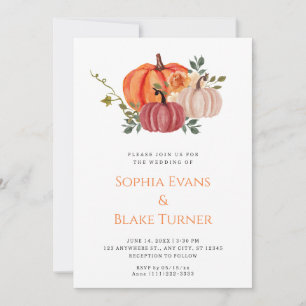 Invitation Mariage blanc orange, violet et blanc Citrouille