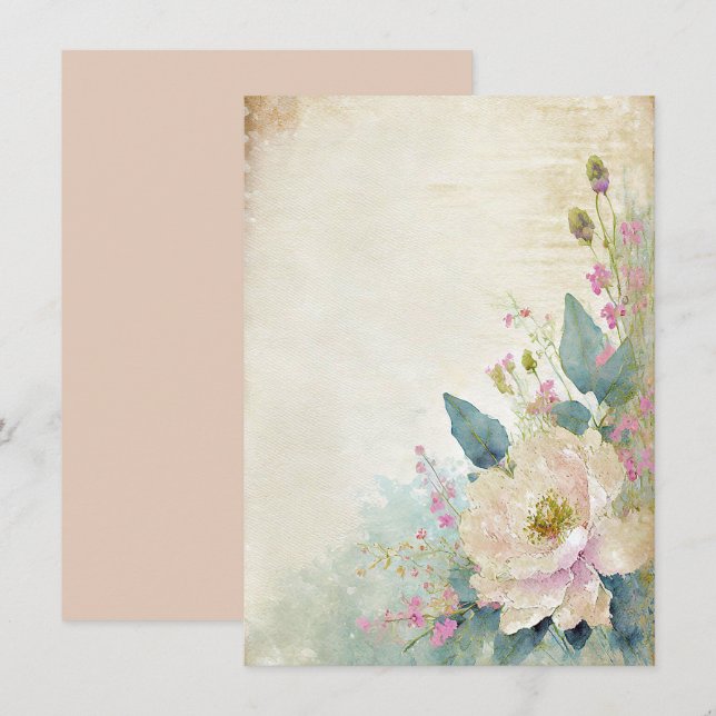 Invitation Mariage blanc rose rustique (Devant / Derrière)