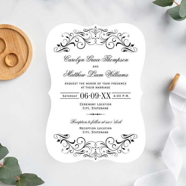 Invitation Mariage blanc vintage noir (Créateur téléchargé)