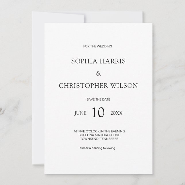 Invitation Mariage blanche design simple et moderne (Devant)