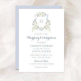 Invitation Mariage Blason Floral de Fleurs de Dusty Blue