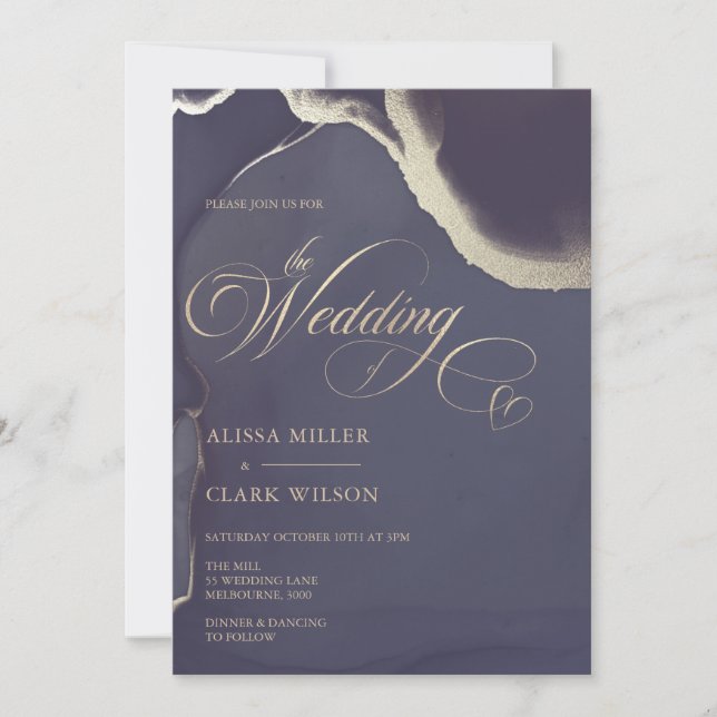 Invitation Mariage bleu Abstrait Gold Dark Navy (Devant)